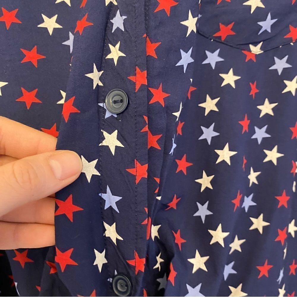 Tommy Hilfiger USA red white blue star American patriotic button up tie front XL - Picture 5 of 7